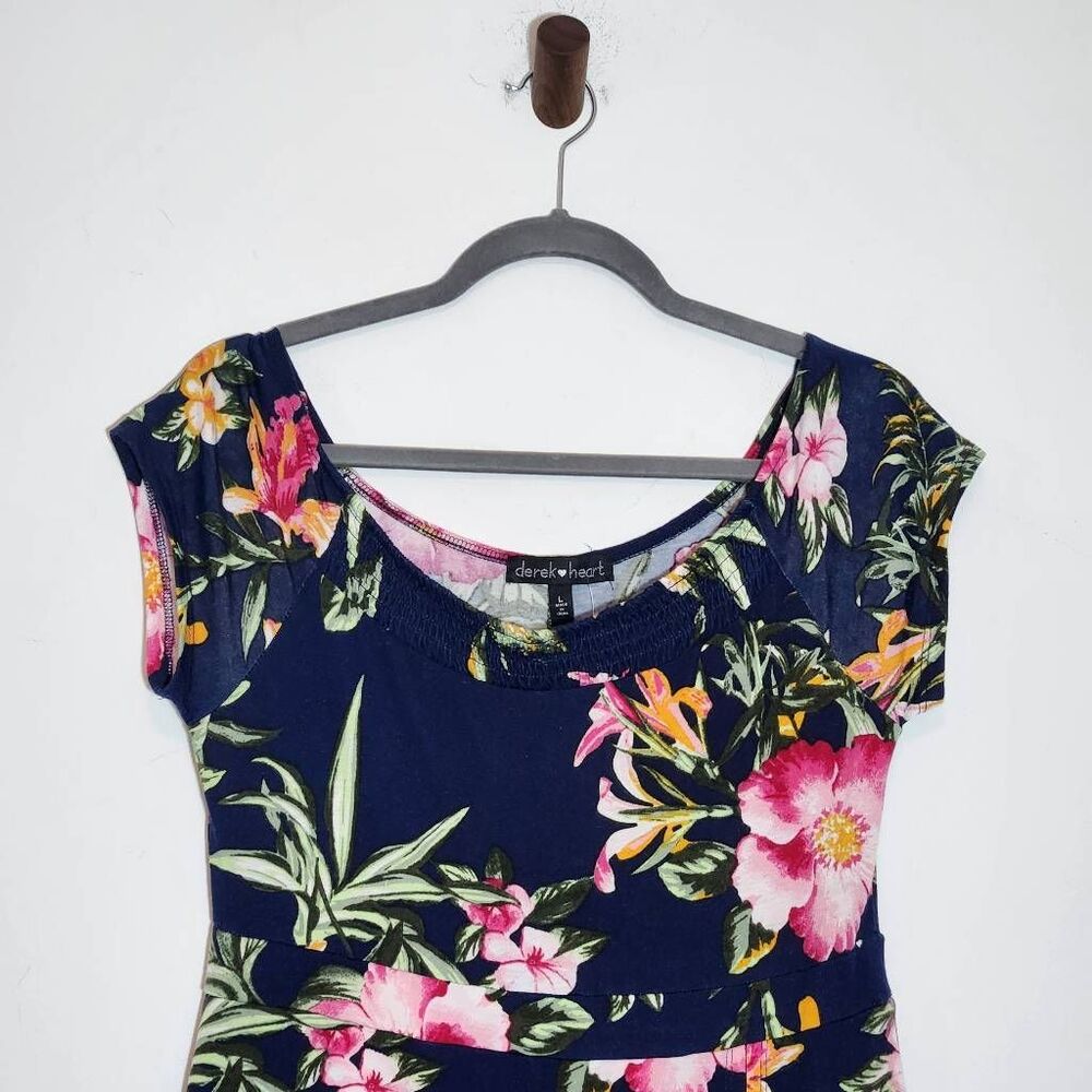 Derek Heart Navy Floral Maxi Dress with Shorts Underneath NWOT Size Large - Picture 3 of 9